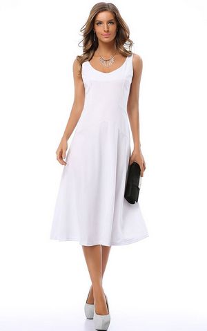 F2500 ELEGANT SLEEVELESS WHITE FIT AND FLARED GOING OUT MIDI DRESS